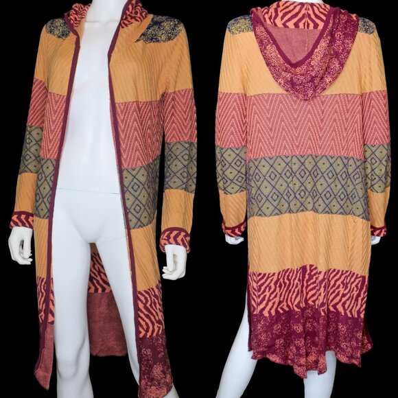 BKE Buckle Lightweight Cardigan Duster Open Sweater Hood Multicolor Womens Small - Picture 2 of 5